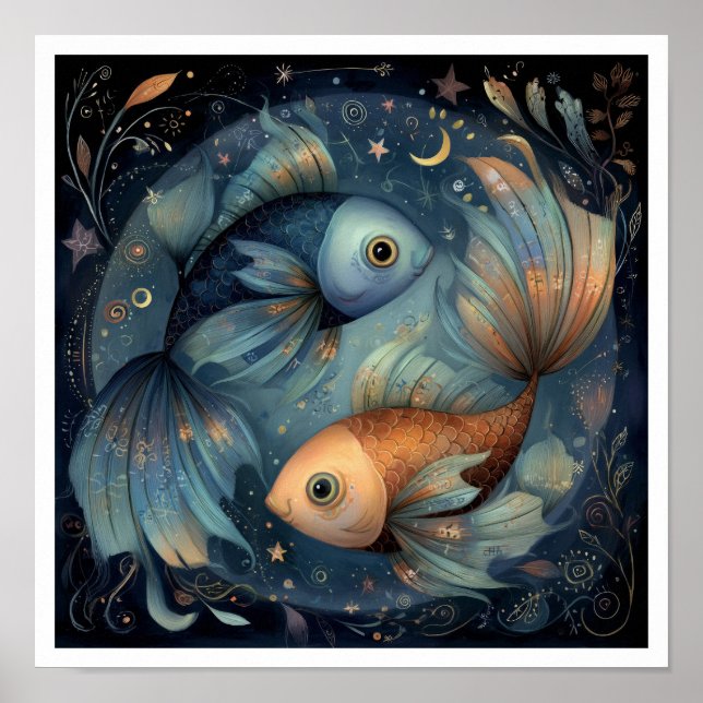Póster Piscis Signo del Zodiaco Astrología Celeste (Frente)