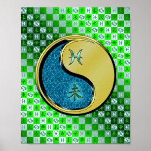 Póster Piscis y cabra Metalizado