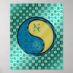 Póster Piscis y Perro Metalizado