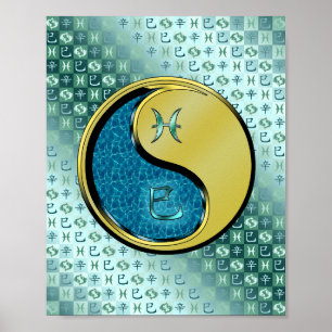 Póster Piscis y serpiente Metalizado