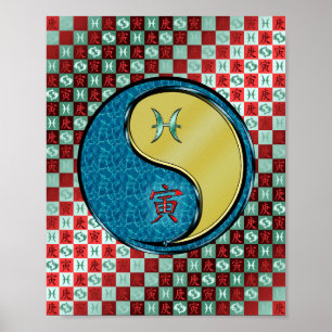 Póster Piscis y tigre Metalizado