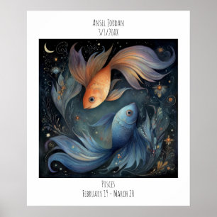 Póster Piscis Zodíaco Astrología Nombre y Cumpleaños