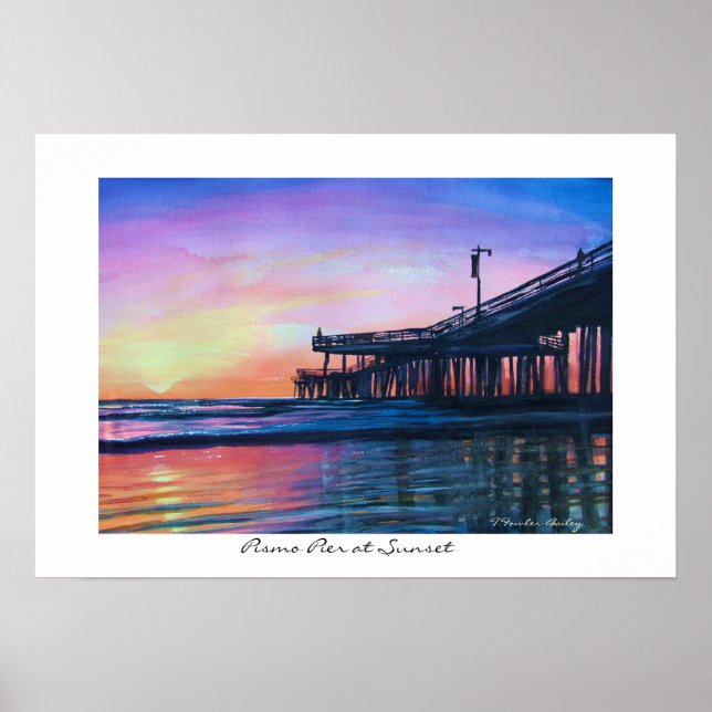 Póster Pismo Pier en Sunset Original WAtercolor Poster (Frente)