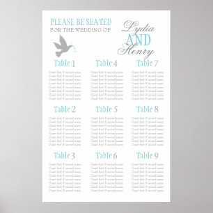 Póster Piso 1-9 de mesa de boda azul de paloma gris