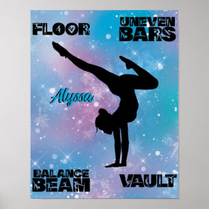 Póster Piso de gimnasia chica, bares, vigas, Vault Pastel