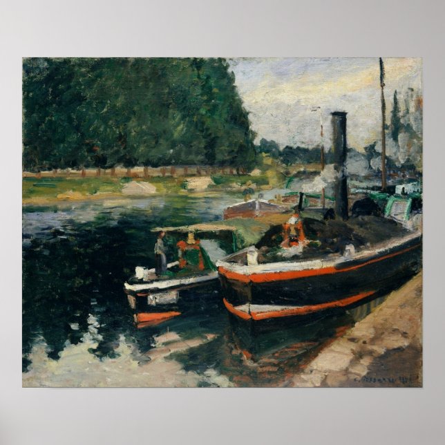 Póster Pissarro - Barges En Pontoise 1876 (Frente)