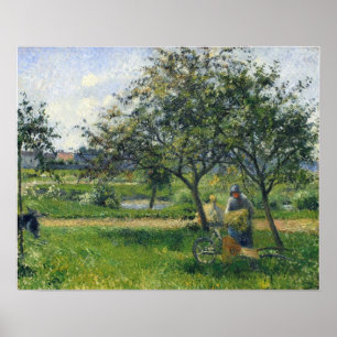 Póster Pissarro - Campesina Carretilla Huerto 1881