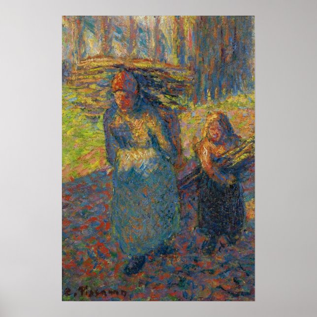 Póster Pissarro - Campesinas que llevan madera de brocha (Frente)