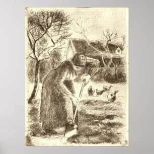 Póster Pissarro - Campesino trabajando 1890