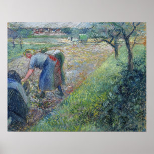 Póster Pissarro - Campesinos trabajando Pontoise 1880