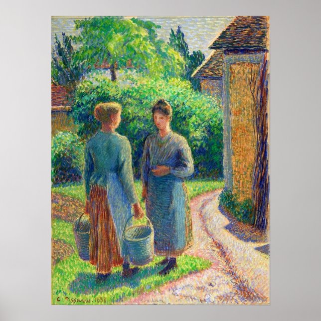 Póster Pissarro - Dos Mujeres En Un Jardín 1888 (Frente)