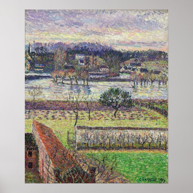 Póster Pissarro - Efecto nocturno de inundación Eragny 18 (Frente)