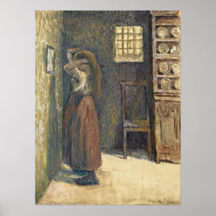 Póster Pissarro - Joven campesina en su tocador 1891