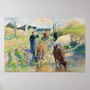 Póster Pissarro - Las Vacas Bebiendo Agua Osny 1886