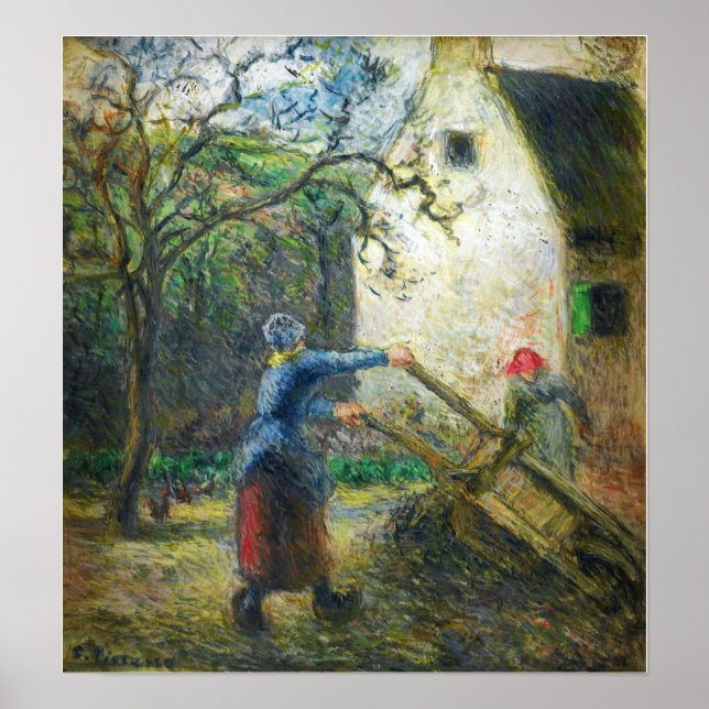 Póster Pissarro - Mujer Vaciando El Carrito De Mano 1880 (Frente)