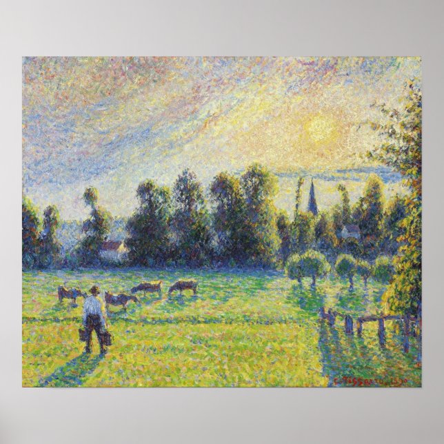 Póster Pissarro - Pasture Sunset Eragny 1890 (Frente)