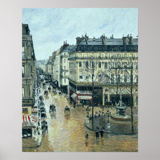 Póster Pissarro - Rue Saint-Honore Efecto de lluvia tardí (Frente)