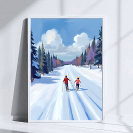 Póster Pista de esquí | Esquí de montaña acuarela inviern