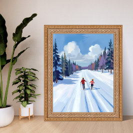 Póster Pista de esquí | Esquí de montaña acuarela inviern