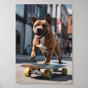 Póster Pista de skateboard: Un Staffy en movimiento