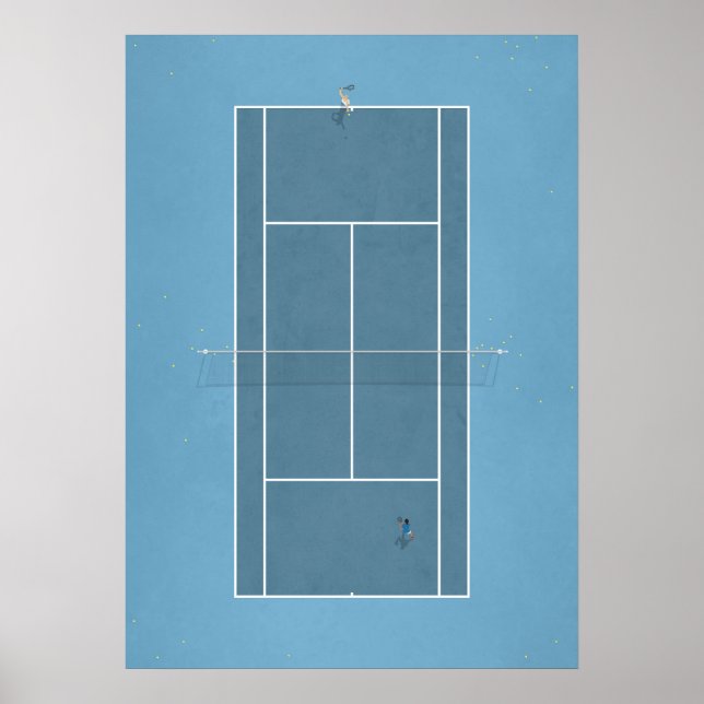 Póster Pista de tenis ilustrada desde arriba (Frente)