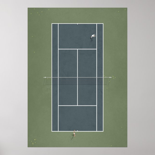 Póster Pista de tenis ilustrada desde arriba (Frente)