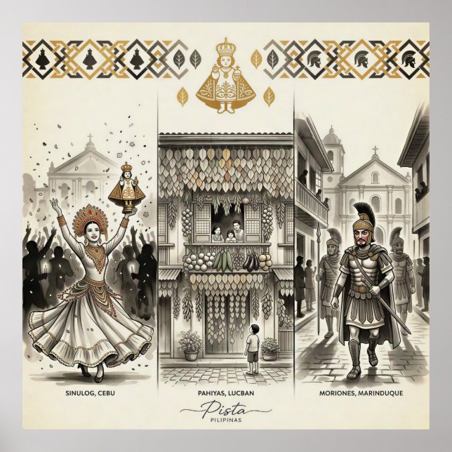 Póster Pista — Sinulog · Pahiyas · Moriones (Frente)