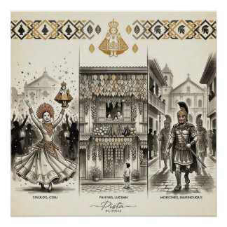 Póster Pista — Sinulog · Pahiyas · Moriones