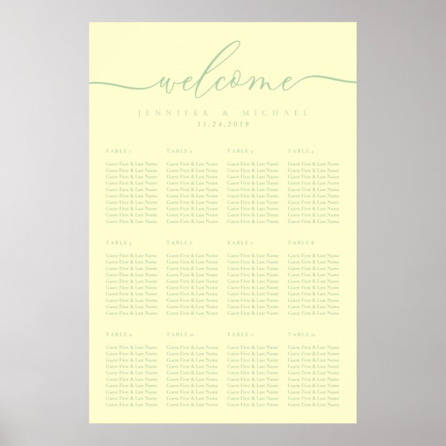 Póster Pistacho Escritura Bienvenida Mesa de Asientos de  (Frente)