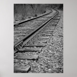 Póster Pistas de tren curvadas en blanco y negro