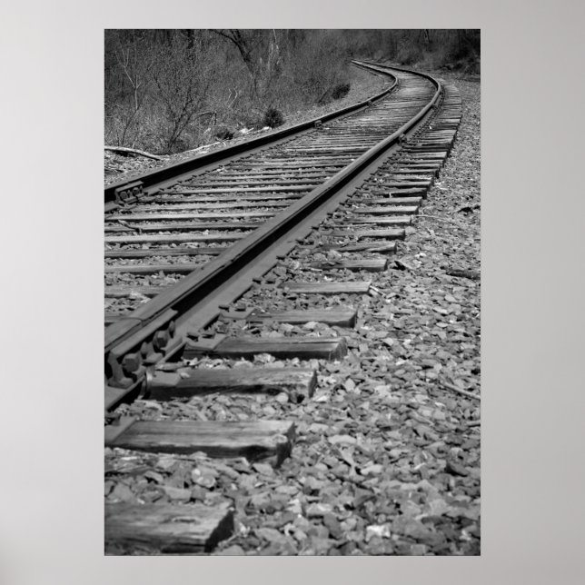 Póster Pistas de tren curvadas en blanco y negro (Frente)