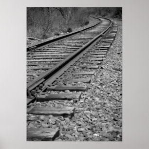 Póster Pistas negras y blanco curvadas del tren