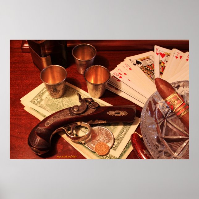 Póster Pistola de derringer antiguo en juegos de azar mon (Frente)