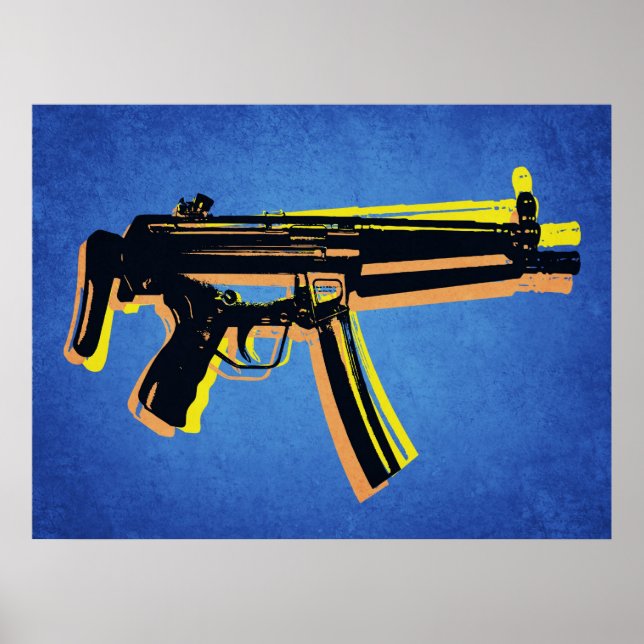 Póster Pistola submáquina MP5 sobre azul (Frente)
