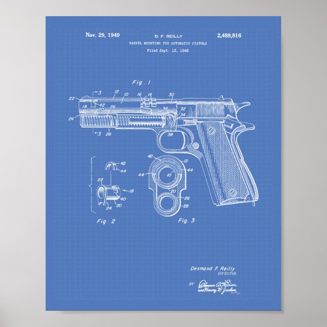 Póster Pistolas automáticas 1949 Patent Art Blueprint (Frente)