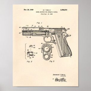 Póster Pistolas automáticas 1949 Patent Art Old Peper