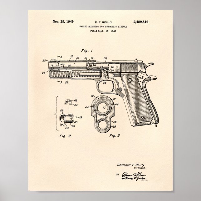 Póster Pistolas automáticas 1949 Patent Art Old Peper (Frente)
