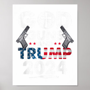 Póster Pistolas De Dios Y Bandera Estadounidense De Trump