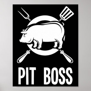 Póster Pit Boss Shirt Bbq Funny Pitmaster Pig Grilling Gi