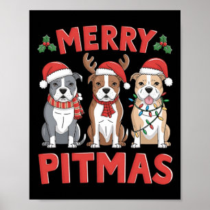 Póster Pit Bull Santa Christmas Tree Encende Navidad Merr