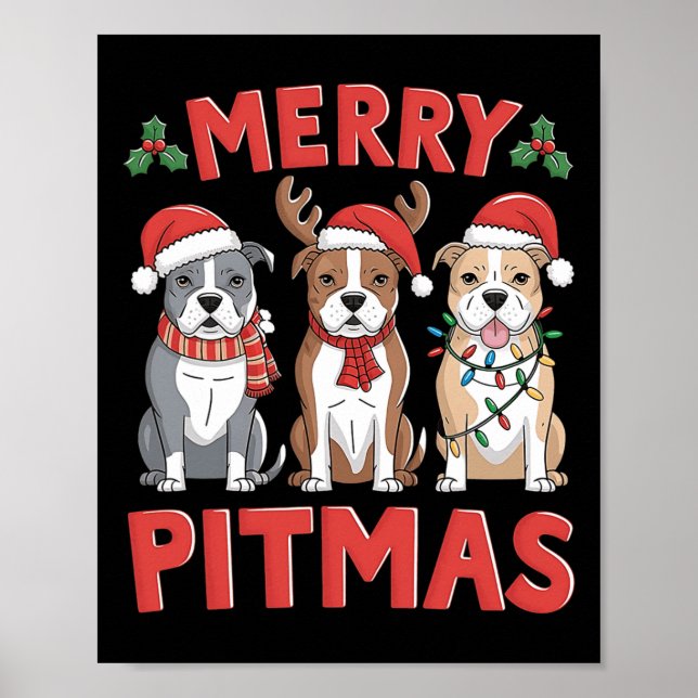 Póster Pit Bull Santa Christmas Tree Encende Navidad Merr (Frente)