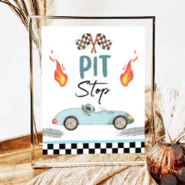 Póster Pit Stop Blue Race Car Two Fast Boy Birday