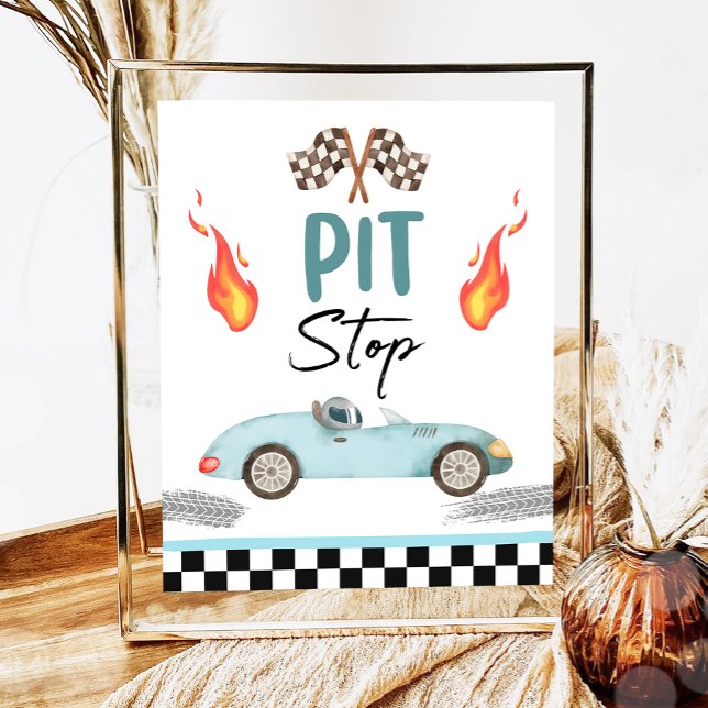 Póster Pit Stop Blue Race Car Two Fast Boy Birday (Subido por el creador)