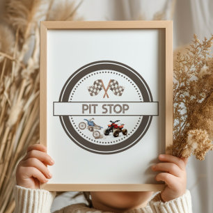 Póster Pit Stop Fun Bicicletas Rótulo de cumpleaños