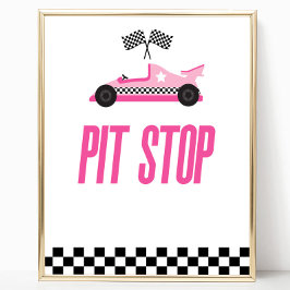 Póster Pit Stop Rótulo de mesa de Fiesta de coches con ll
