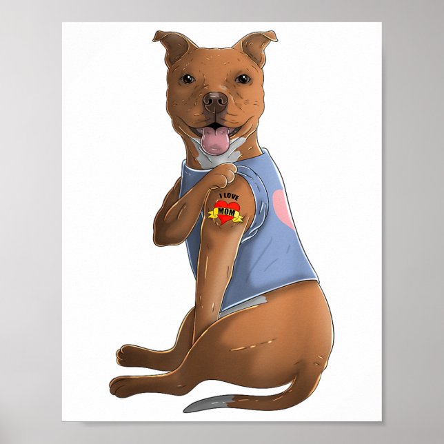 Póster Pitbull Amo A Mamá Tattoo Camiseta De Perro Madres (Frente)