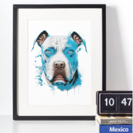Póster Pitbull blanco con ojos azules