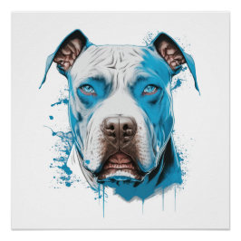 Póster Pitbull blanco con ojos azules