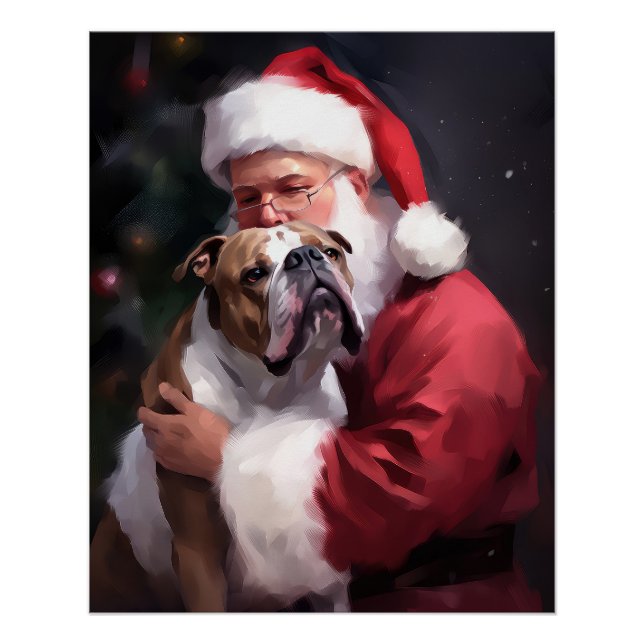 Póster Pitbull con Santa Claus Festivo de Navidad (Anverso)