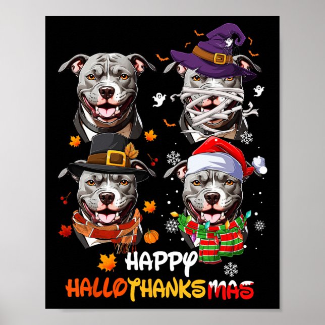 Póster Pitbull Dog Hallothanksmas Halloween Día de Acción (Frente)
